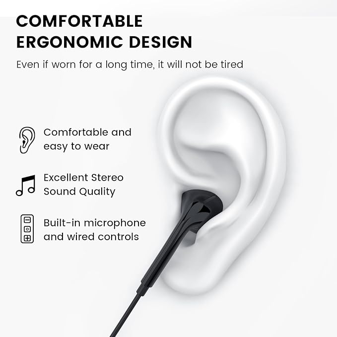 MOSWAG in Ear Headphones, Half in Ear Headphones with Mic Built in Volume Control Suitable for IPad, Android, MP3, Samsung Most 3.5mm Audio Devices