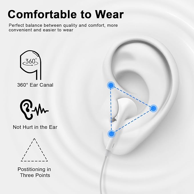 2 Pack Wired Headphones for iPhone Earbuds with Built-in Microphone & Volume Control HiFi Stereo Nosie Reduction Earphones for iPhone 14 13 12 11 Pro Max XS XR X 8 7 6, Plug and Play, Support All iOS