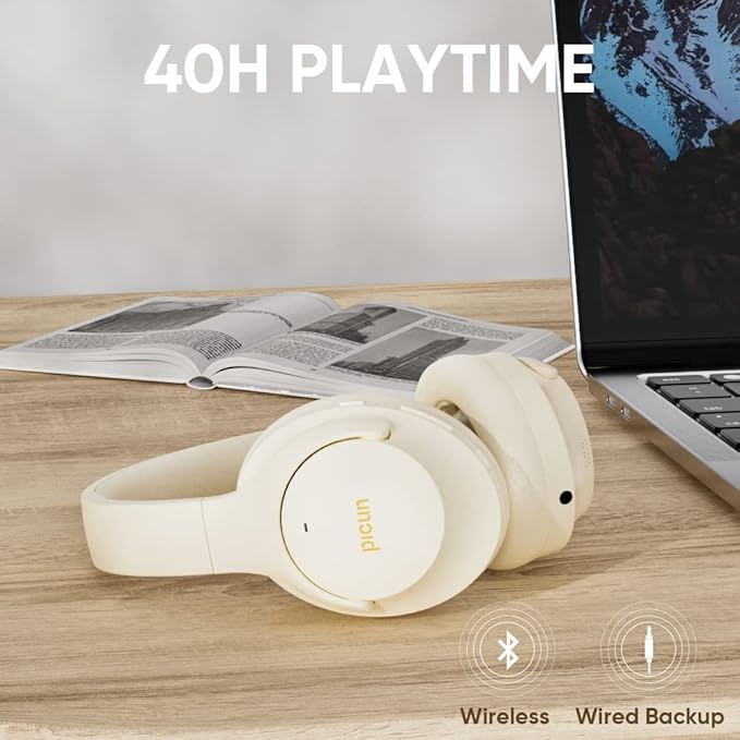 Active Noise Cancelling Headphones, ANC Wireless Over Ear Headsets, Bluetooth Headphones with Built-in Microphone, Hi-Res Audio, Low Latency, 60H Playtime, for Travel, Home, Work