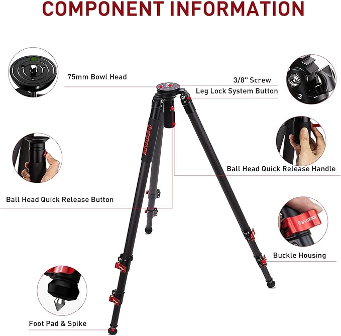 IFOOTAGE 61''/155cm Camera Tripod Heavy Duty,Travel Lightweight Carbon Fiber,Quick Adajustment Bowl Hand,Max Load 19.84 LB/9KG TC7