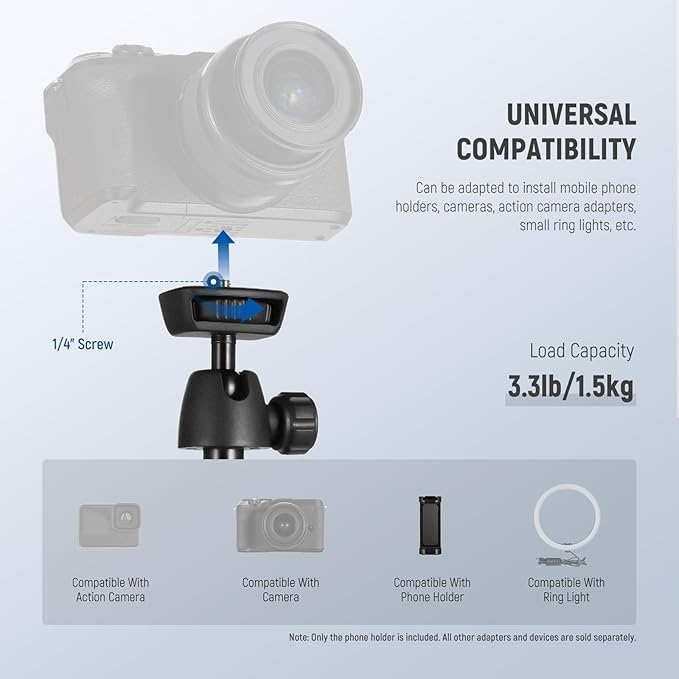 NEEWER Phone Tripod for Camera with Cell Phone Holder & Remote, 62.9" All Metal Selfie Stick Travel Vlog Video Recording Portable Stand Compatible with iPhone Canon Sony Nikon, Cleaning Cloth, TS05