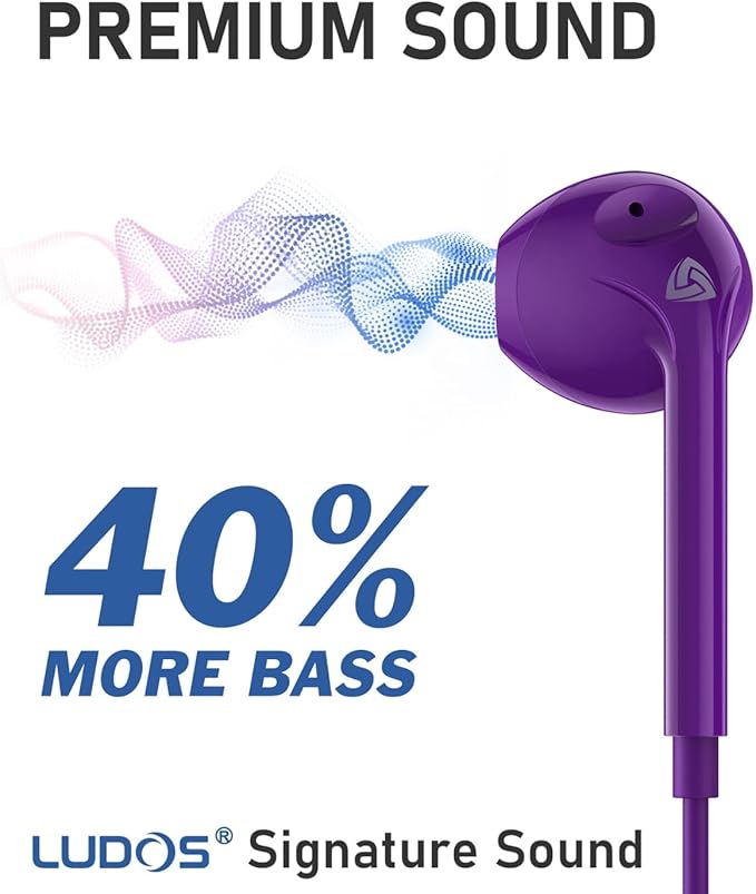 LUDOS Zenith USB C Headphones for iPhone 17 16 15 Pro Max Plus Air iPad Pro Air, 2 Years Warranty, USB-C Earbuds for Samsung Galaxy S24 S23 Ultra S22 S21 S20 A55 A54, USB Type C Earphones - Purple