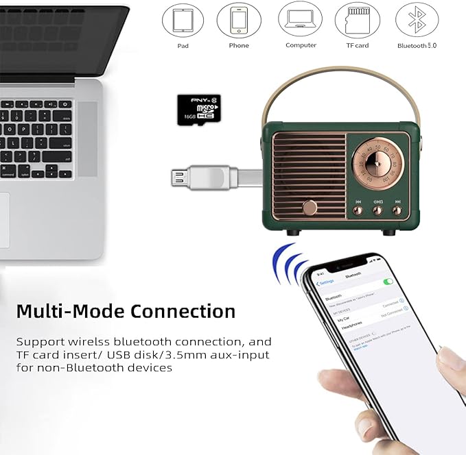 Retro Bluetooth Speaker, Portable Wireless Speaker with Crystal Clear Stereo Sound, Retro Decor for Bedroom Office Kitchen, Birthday Gifts Ideas for Women Men Teens (Green)