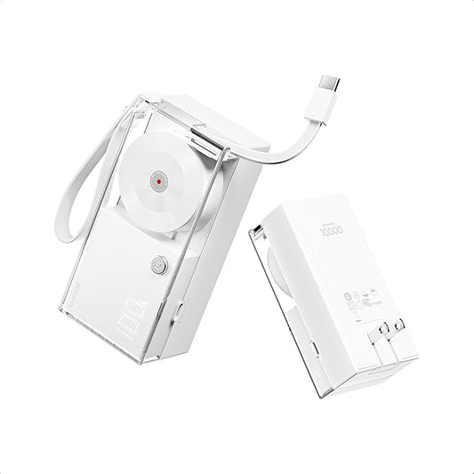 3 in 1 Portable Charger Power Bank 10000mAh with Built-in Retractable Cables and Foldable Wall Plug, 30W Max Travel Essentials Battery Pack Fast Charging Powerbank for iPhone 17 16 15 14 Pixel