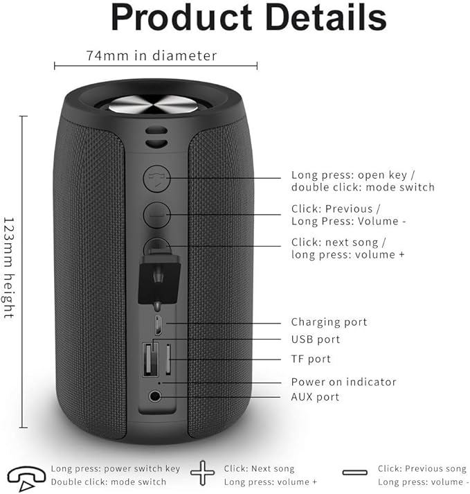 ZEALOT Portable Bluetooth Speaker, S32 Outdoor Speaker, Waterproof IPX5, Dual Pairing, Stereo Sound/TF Card/USB/AUX Competible for iPhone14 Samsung Home/Hiking/Fishing- Camo