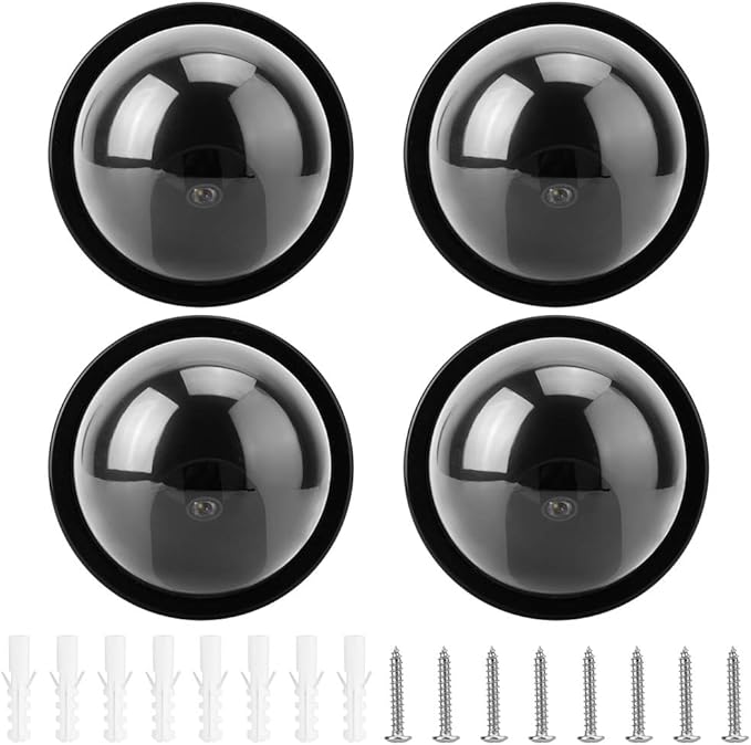 Simulated Security Camera Fake,Outdoor Camera Dummy Security Cameras Fake D,Surveillance Cameras 4Pcs Dome Simulation Camera CCTV Dummy Fake Security Camera with Flashing Led Light(White)(Black)
