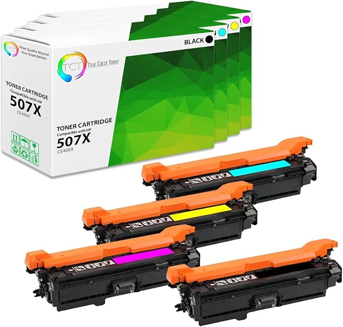 TCT 507X 507A Toner Cartridge 4 Pack - Premium Compatible Replacement for HP 507X 507A CE400X CE401A CE402A CE403A Works with HP Laserjet Enterprise M551 M575 Printers (Black Cyan Magenta Yellow)