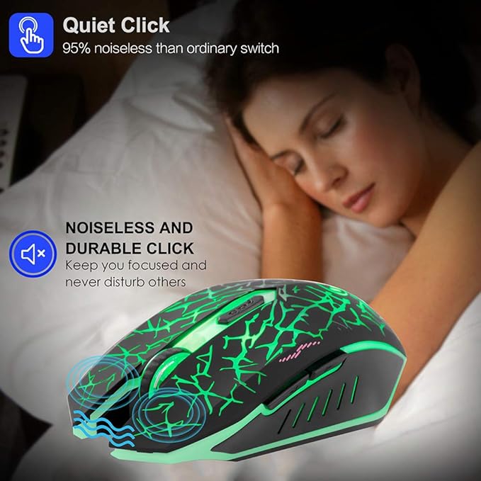 VEGCOO C12 Wireless Gaming Mouse,Rechargeable Mice Silent Click Cordless Mouse with 6 Buttons PC Gaming Mice Advanced Technology with 2.4GHZ Up to 2400DPI for PC Laptop (Green)