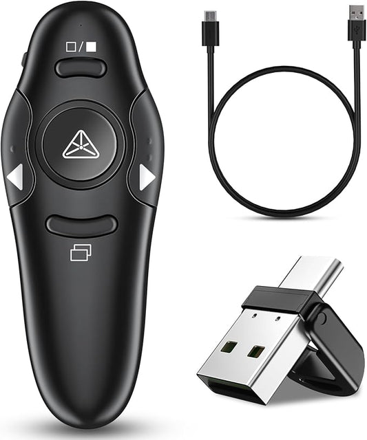 2-in-1 USB Type C Presentation Clicker Wireless Presenter Remote Clicker for PowerPoint Presentations with Laser Pointer, Rechargeable USB C PowerPoint Clicker Slide Advancer for Computer/Mac/Laptop