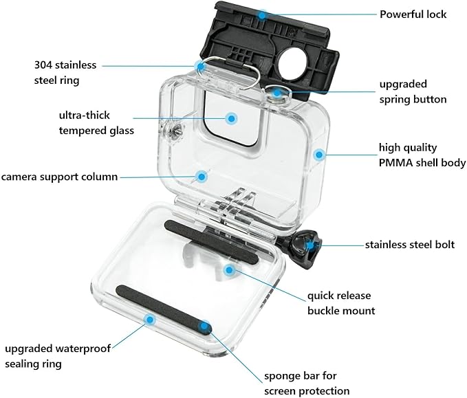 Suptig Waterproof Case Protective Underwater Dive Housing Compatible for GoPro Hero 8 Black Waterproof 196ft (60 Meters)