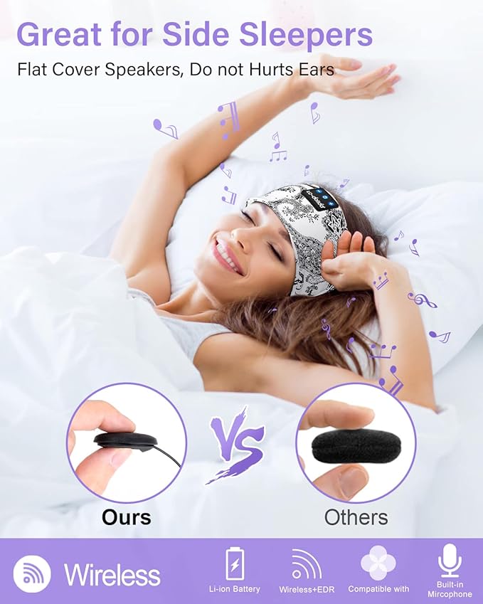 LC-dolida Sleep Headphones Bluetooth Wireless Headphones with Thin HD Stereo Speakers Perfect for Side Sleepers, Sport, Yoga, Travel