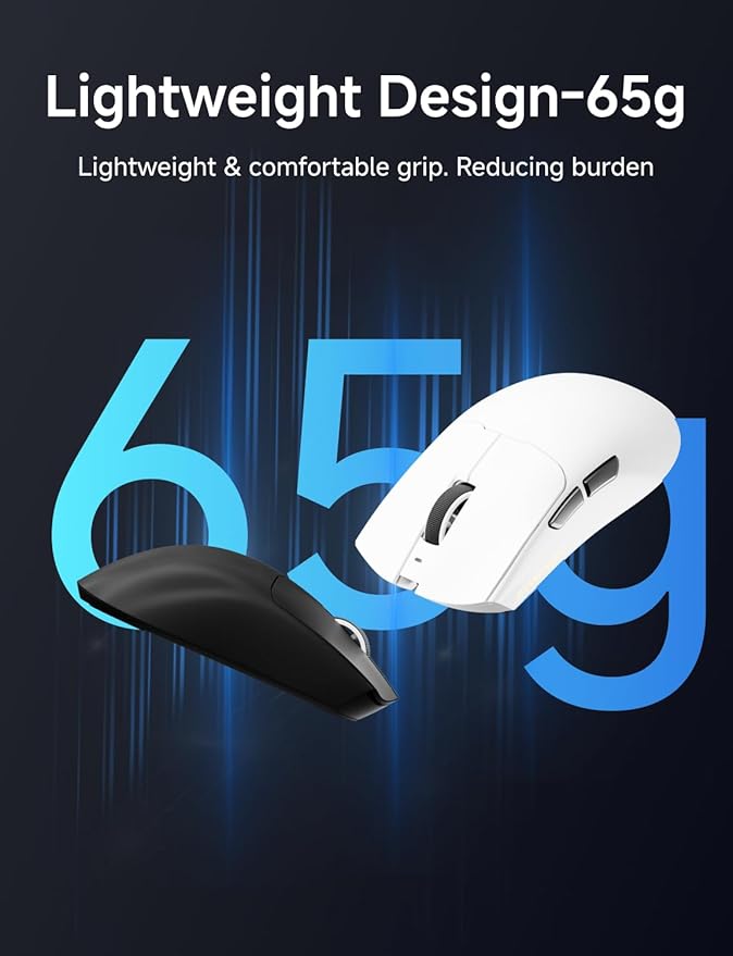 S9 Pro Wireless Gaming Mouse, 59G Ergonomic Computer Mouse, Triple Modes, 8K Polling, 26K DPI, PAW3395 Optical Sensor, Kailh Switch, 250h Battery Life, Programmable for PC/Win/Mac(White)
