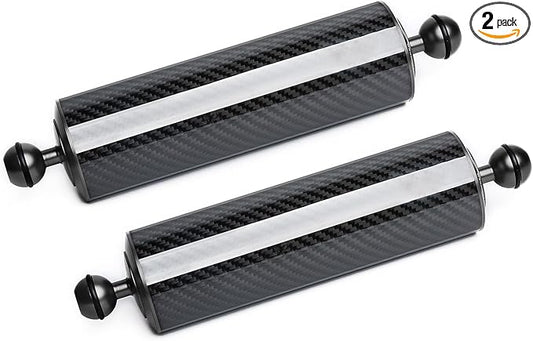 Black 10" Carbon Fiber Underwater Float Arm (2-Pack) - Ultralight Dual 1" Ball Buoyancy System for Diving Tray Video Lights & Strobes