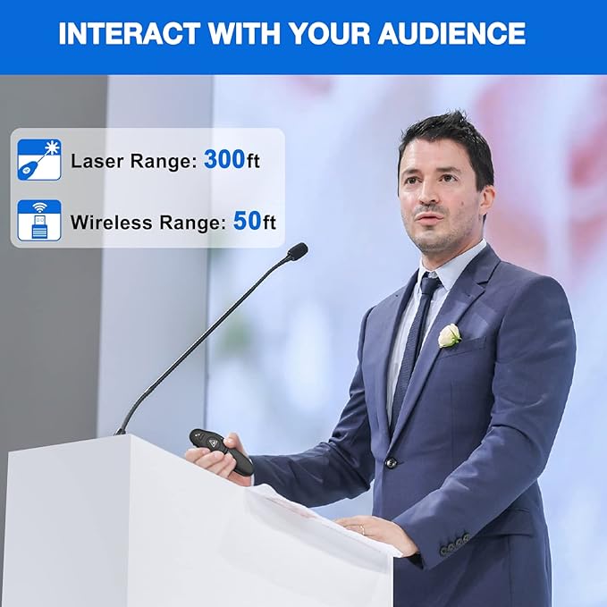 Rechargeable Presentation Clicker Wireless Presenter Remote USB Control Powerpoint PPT Clicker, Red Laser Pointer RF 2.4GHz Presenter Remote Slide Advancer for Computer/Laptop/Mac/Keynote