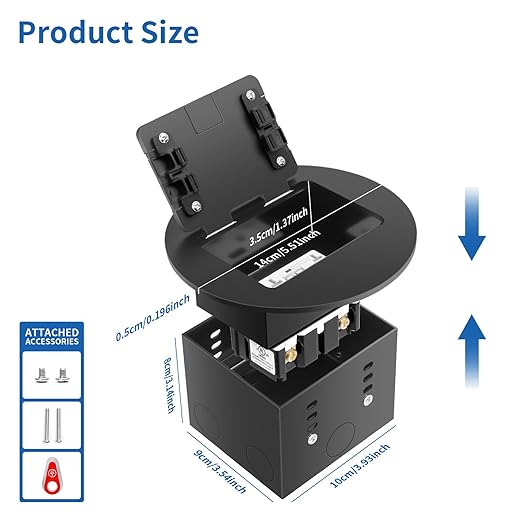Vagueior Recessed Floor Electrical Outlet Kit, Circular Hidden Duplex GFCI Outlet 20 Amp,Tamper-Resistant Receptacle Outlet，Waterproof Electrical Outlet Covcer Box, UL Certified,Black（1 Pack