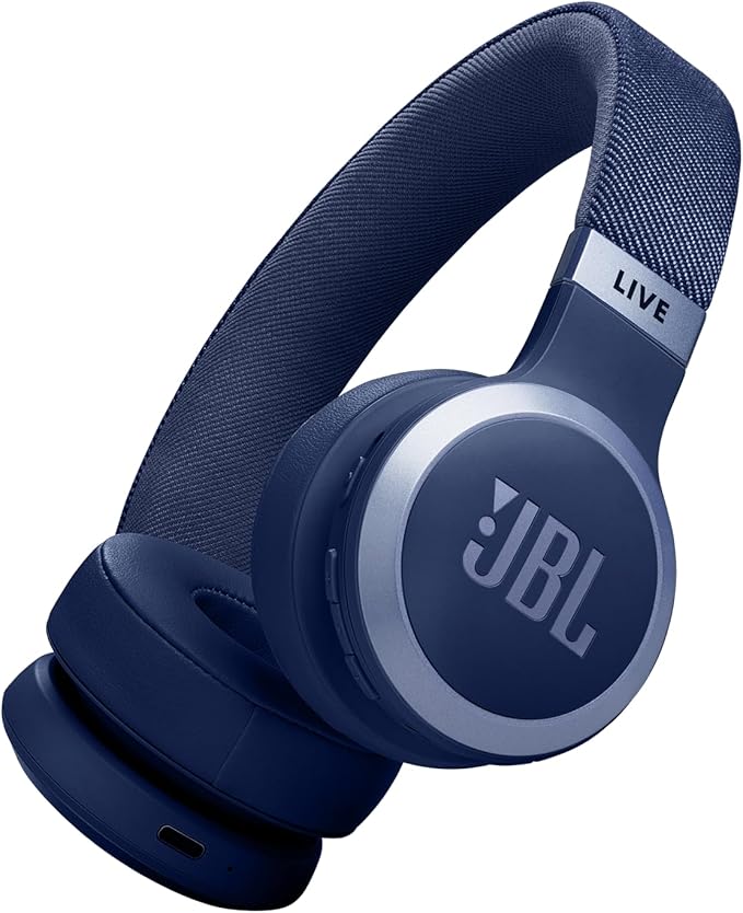 JBL Live 670NC - Wireless On-Ear Headphones with Adaptive Noise Cancelling with Smart Ambient, Up to 65H Battery Life with Speed Charge, Lightweight, Comfortable and Foldable Design (Blue)