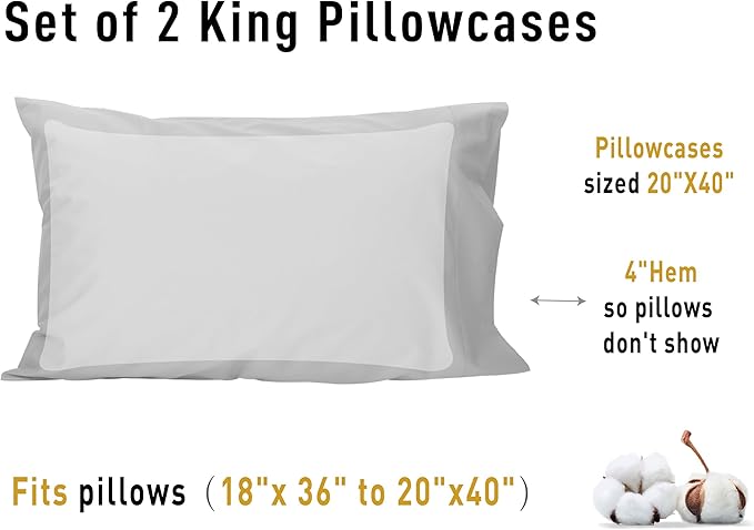 Sunflower King Pillowcases Set of 2, 100% Cotton King Size Pillow Cases 2, 20×40 inches Ultimate Gray, Soft and Breathable