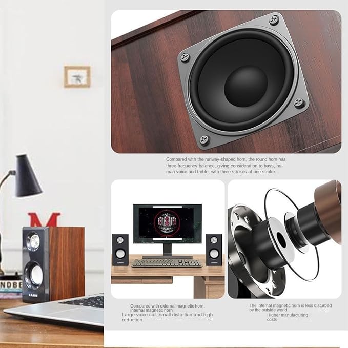Aimery Computer Speaker Wooden Speaker Monitor TV PC Laptop Desktop Speakers for Desk Top Wired Speakers Plug in USB Dual Speaker HiFi