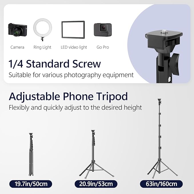 EMART 63" Phone Tripod for iPhone & Selfie Stick, Adjustable Cellphone Tripod Stand with Remote and Phone Holder, Compatible with Camera Ring Light Filming for Video Recording Live Streaming