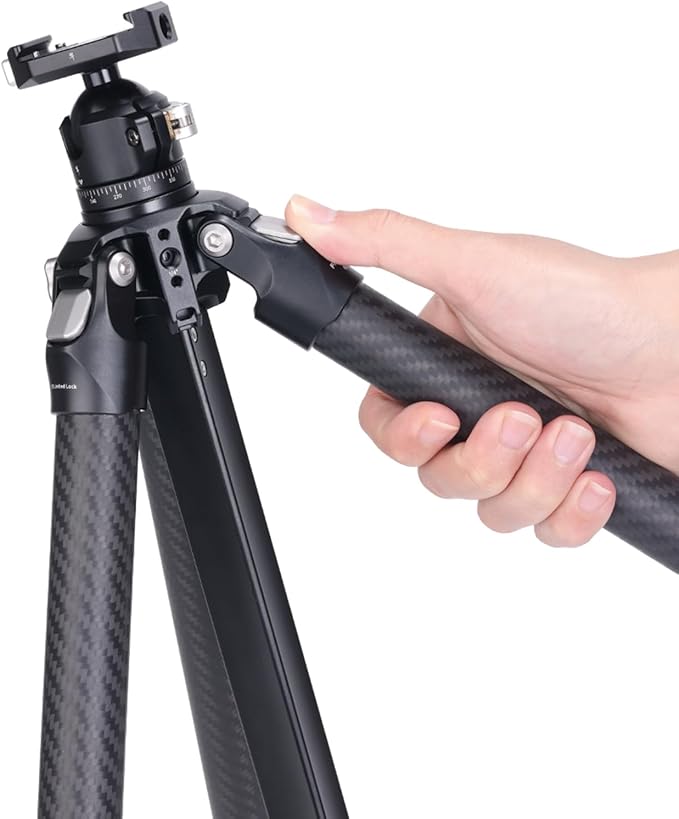 TreeRoot 61" Carbon Fiber Small Travel Tripod Kit C141K-301, 4-Section Round Tube Legs, Quick Lock Tripod with Ballhead-T00A4903
