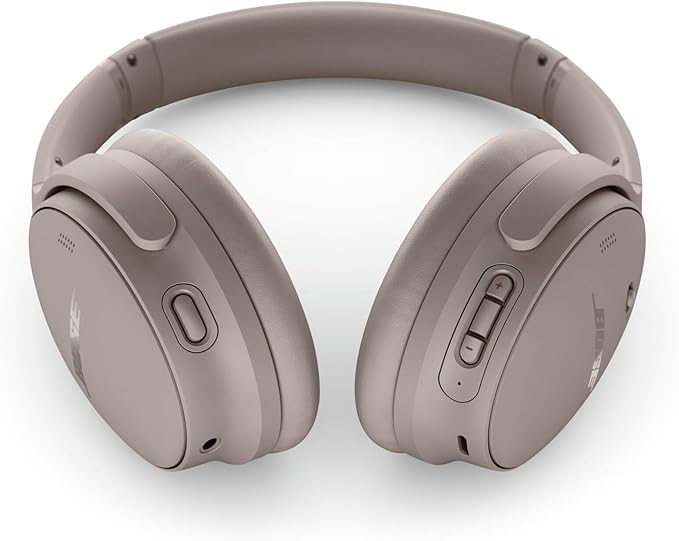 Bose QuietComfort Bluetooth Headphones, Wireless Headphones with Active Over Ear Noise Cancelling and Mic, Deep Bass, Up to 24 Hours of Playtime, Sandstone