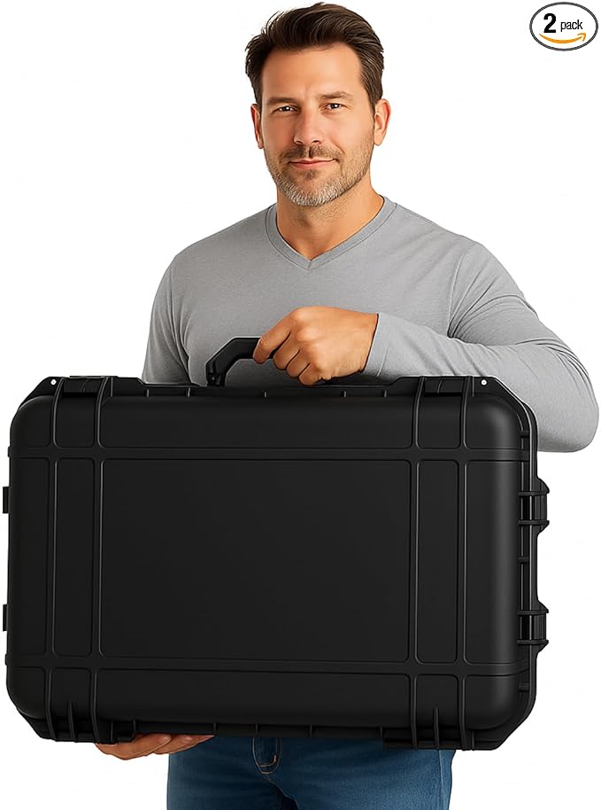 22.4 x 16.1 x 10.2 Inch Waterproof Hard Case with DIY Customizable Foam Insert Portable Protective Case with Knife for Camera Drones Equipments Tools Test Instruments (Black)