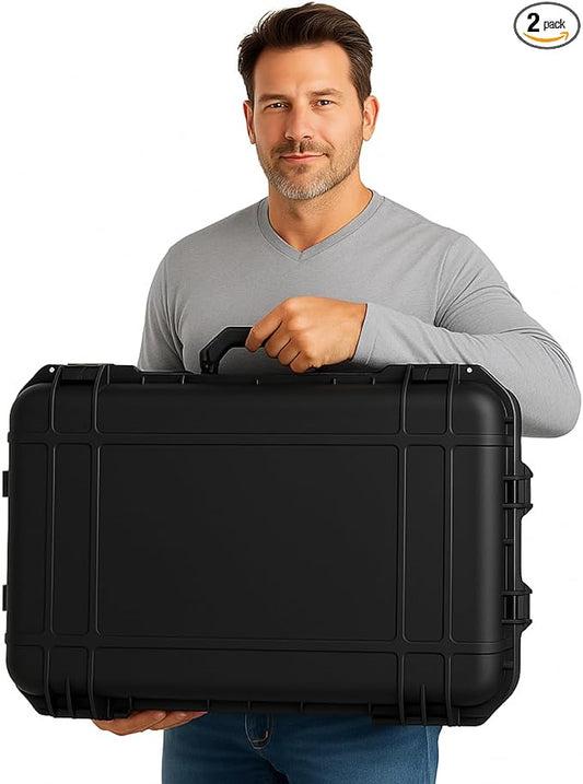 22.4 x 16.1 x 10.2 Inch Waterproof Hard Case with DIY Customizable Foam Insert Portable Protective Case with Knife for Camera Drones Equipments Tools Test Instruments (Black)