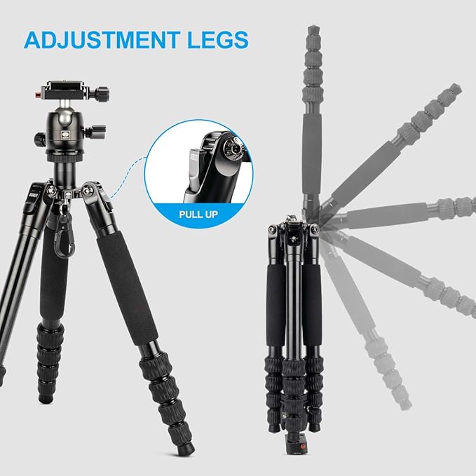 SIRUI Traveler 5AX 52″Aluminum Camera Tripod, 360° Panorama B-00K Ball Head and Arca Swiss Quick Release Plate, Folded Height 12.4", Load up to 6kg/13.2lbs