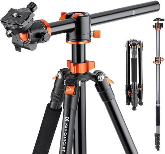 K&F Concept 73 inch /186cm Camera Tripod,Transverse Center Column Aluminium DSLR Tripod with 360 Degree Ball Head 10kg Load Capacity,Quick Release Plate,Detachable Monopod T255A3+BH-28L