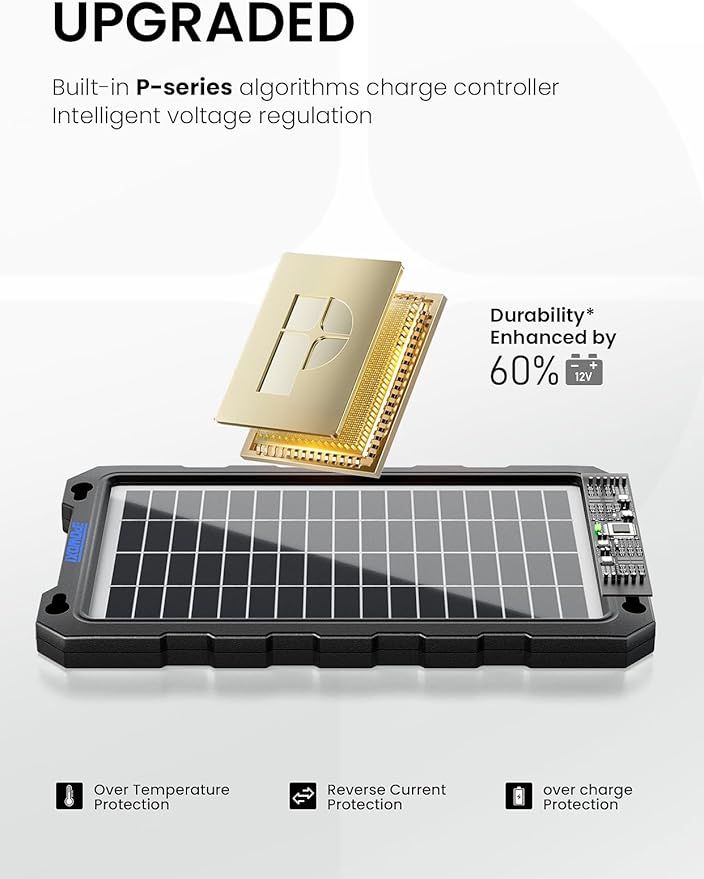 POWOXI Upgraded 7.5W-Solar-Battery-Trickle-Charger-Maintainer-12V Portable Waterproof Solar Panel Trickle Charging Kit for Car, Automotive, Motorcycle, Boat, Marine, RV,Trailer, Snowmobile, etc.