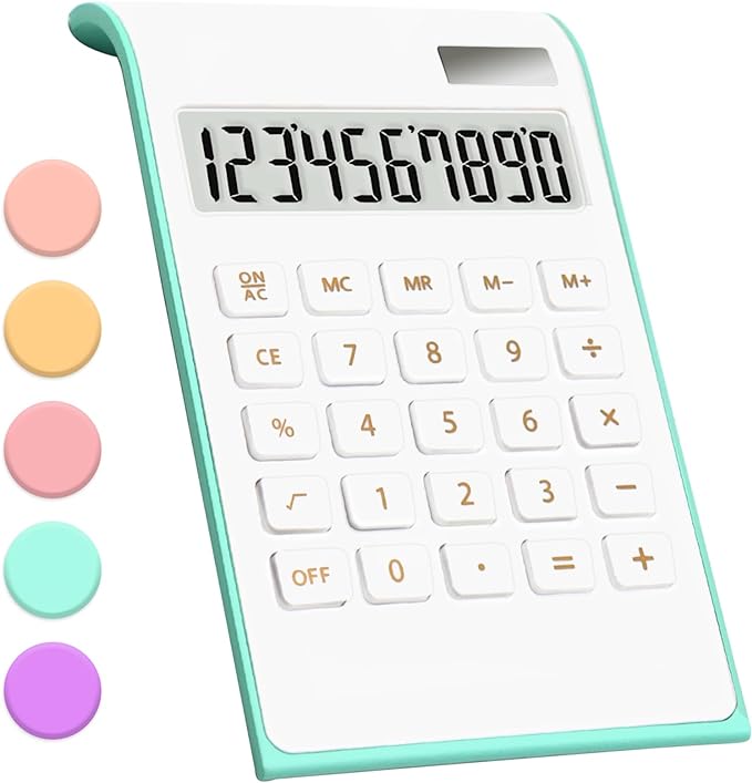 Teal Calculator, UPIHO Green Office Supplies and Accessories, 10 Digits Solar Battery Basic Office Calculator, Dual Power Desktop Calculator with Large LCD Display, Teal Office Supplies