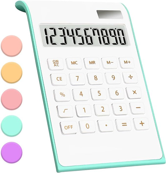 Teal Calculator, UPIHO Green Office Supplies and Accessories, 10 Digits Solar Battery Basic Office Calculator, Dual Power Desktop Calculator with Large LCD Display, Teal Office Supplies