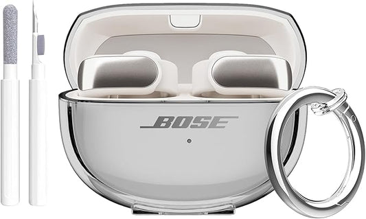 for Bose Ultra Open Earbuds Case Clear 2024,Full Protective Shockproof Soft Transparent TPU Cover for Bose Open Ear Wireless Earbud Headphone Accessories with Carabiner and Cleaning Pen-Black