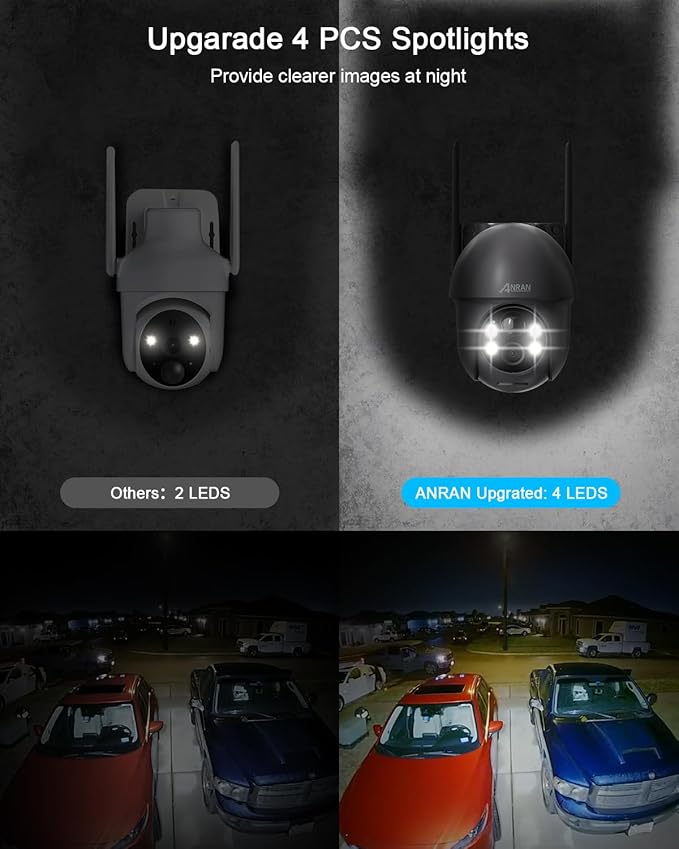 ANRAN Security Camera Wireless Outdoor with 360° View, 2K Solar Outdoor Camera with Smart Siren, Spotlights, Color Night Vision, PIR Human Detection, Pan Tilt Control, 2-Way Talk, IP65, Q1 Grey