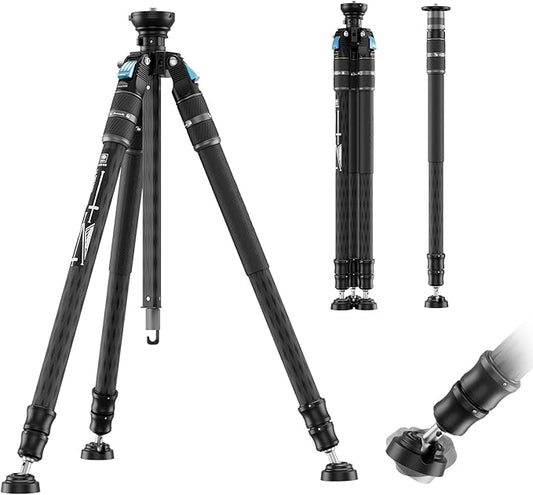 SIRUI SVS60 Carbon Fiber Travel Tripod, 64.6" Compact Camera Tripod, Rapid One-Step Height Adjustment, Modular Design Convertible to Monopod, Max Load 8kg/17.6lbs