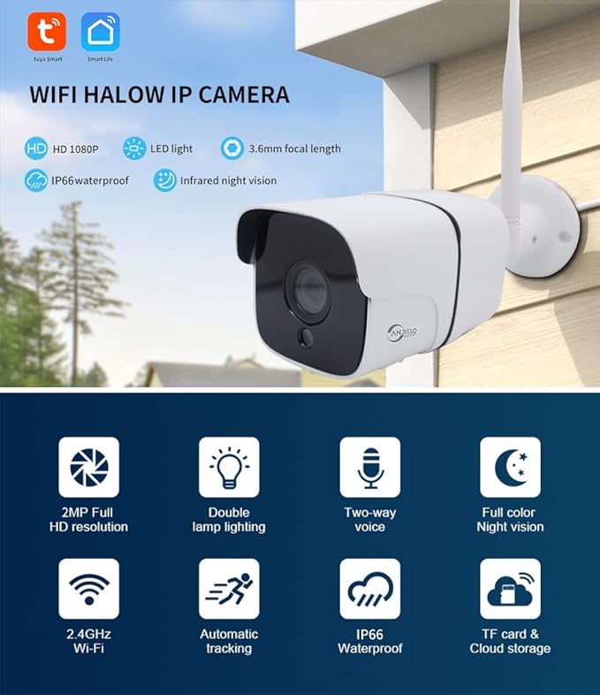 ANJIELO SMART Wireless Bridge Point-to-Point Home Camera Outdoor with 20DBi High-Gain Antenna,2.4G Wi-Fi Bridge HaLow 2MP Camera Supports 3000 feet Outdoor Transmission Distance,Work with Tuya