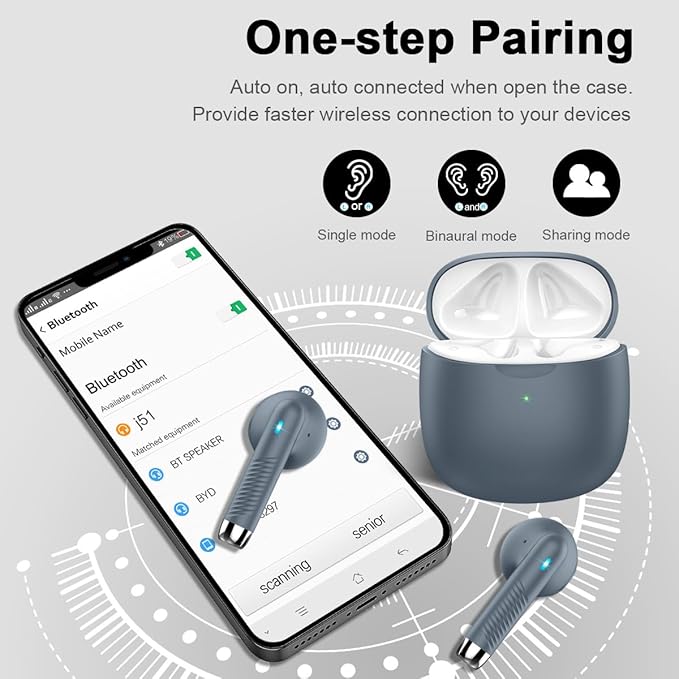 Wireless Earbuds, Bluetooth 5.4 Headphones in Ear with Noise Cancelling Mic, Bluetooth Earbuds Stereo Bass, IP7 Waterproof Sports Earphones, 32H Playtime USB C Charging Ear Buds Gray for Android iOS