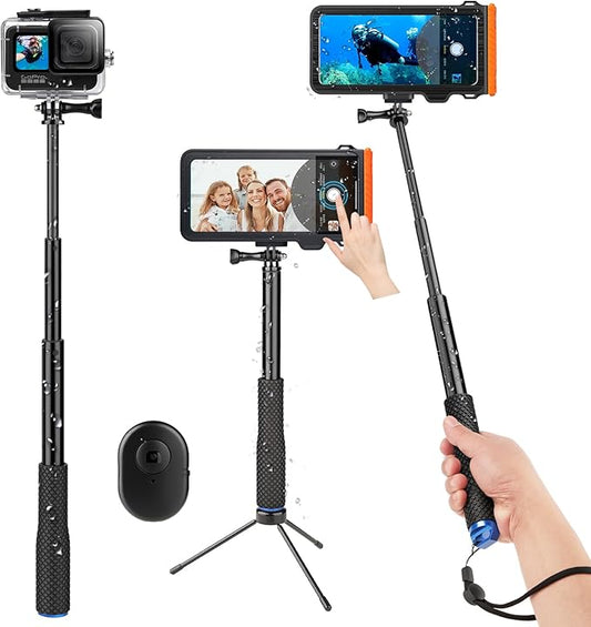 Bluetooth Selfie Stick, Underwater Diving Surfing Swimming Bluetooth Phone Selfie Stick, Extendable & Portable Waterproof Video Recording Compatible with iPhone/Android Cellphones and Gopro AKASO etc.
