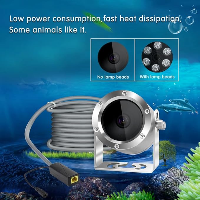 Underwater Camera, Aquarium Live Streaming Pond 5MP Camera with 32ft Cables