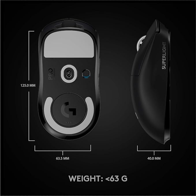 Logitech G PRO X SUPERLIGHT Wireless Gaming Mouse, Ultra-Lightweight, HERO 25K Sensor, 25,600 DPI, 5 Programmable Buttons, Long Battery Life, Compatible with PC / Mac - Black