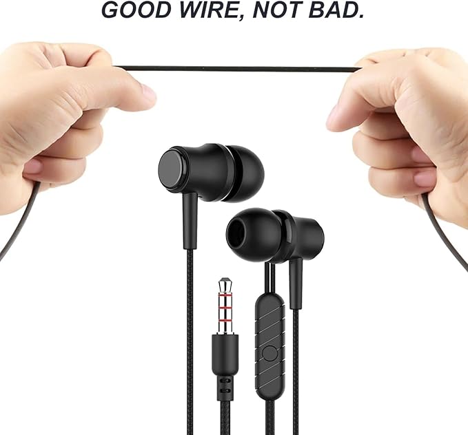 2 Pack for Earbuds with Microphone, 3.5mm Jack in-Ear Headphones, Powerful Bass and Clear Audio, with Microphone Volume Control, All Devices for Android & Laptops