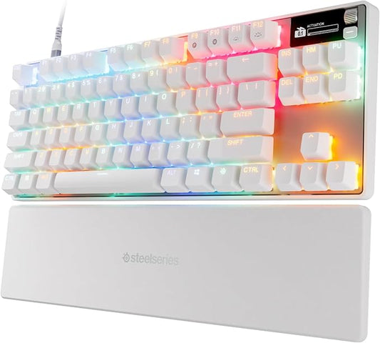 SteelSeries Apex Pro TKL Gen 3 White OmniPoint 3.0 Switches — Adjustable Actuation — Rapid Trigger — Game-Ready Presets — Protection Mode — Rapid Tap/SOCD — OLED — RGB — PBT Keycaps — USB-C