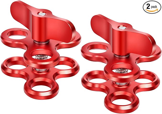 3-Hole 1" Aluminum Underwater Camera Clamp Ball Mount (2-Pack) - Underwater Bracket for Diving Light Arms & Camera Trays, Saltwater-Resistant Adapter for Scuba Photography/Videography Gear