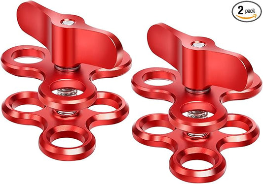 3-Hole 1" Aluminum Underwater Camera Clamp Ball Mount (2-Pack) - Underwater Bracket for Diving Light Arms & Camera Trays, Saltwater-Resistant Adapter for Scuba Photography/Videography Gear