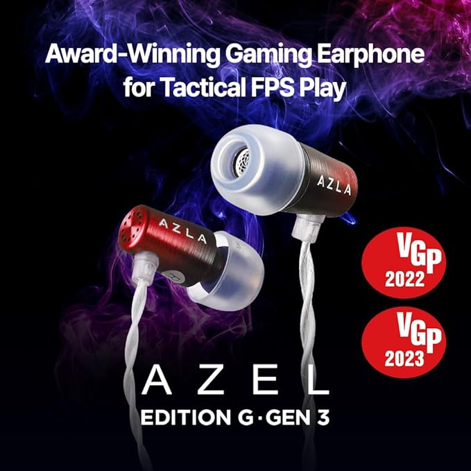 AZLA AZEL GEN 3 Gaming Earbuds with Mic – Award-Winning IEMs Tuned for FPS Games – Compatible with PS5, Xbox, PC –Positional Audio & Clear Voice Chat– Wired Gaming Headset for Gamers (Red Black)