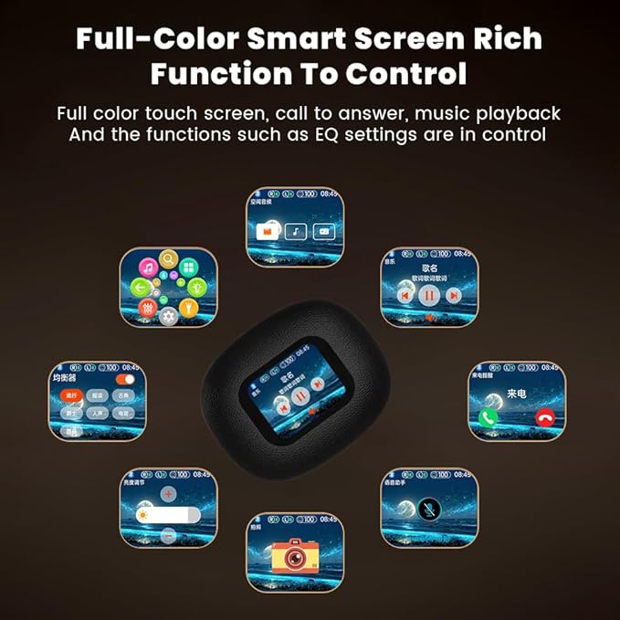 Open Ear Earbuds Ultra Comfort Wireless Bluetooth 5.4 Headphones Over The Ear Earbuds with Intelligent Touch Screen EarHooks IPX7 Waterproof Bone Conduction Earphones for Fitness Sports-Black