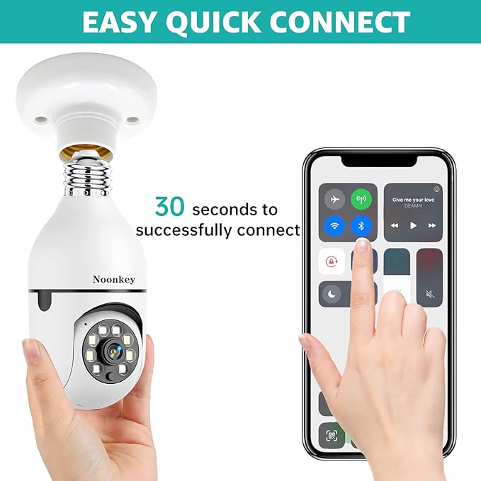 2K/3MP Light Bulb Security Camera, 5G& 2.4GHz WiFi 2 Pack Alexa Home 360° Wireless Security Camera Outdoor, Motion Tracking Detection Alarm,Color Night Vision