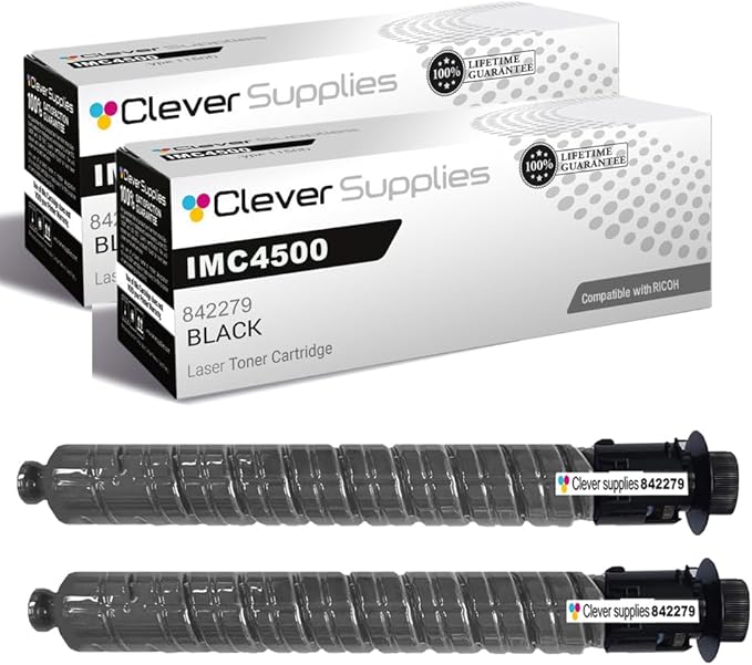 Clever Supplies CS Replacement Compatible with Ricoh IMC4500 Toner Cartridge 842279 to use with IM C4500 IM C6000 (Black, 2-Pack)