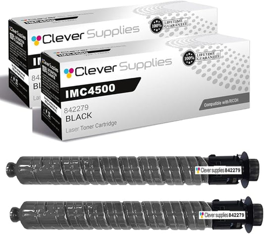Clever Supplies CS Replacement Compatible with Ricoh IMC4500 Toner Cartridge 842279 to use with IM C4500 IM C6000 (Black, 2-Pack)