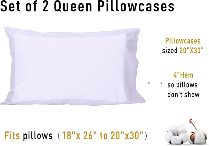 Sunflower Queen Pillowcases Set of 2, 100% Cotton Queen Size Pillow Cases 2, 20×30 inches Gloaming Purple, Soft and Breathable